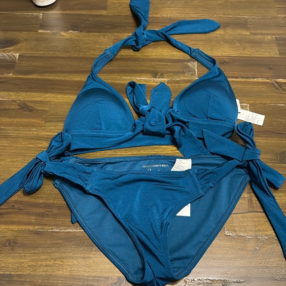 Abercrombie & Fitch Teal Blue Green Bikini Set Triangle Front Side Tie XS - Picture 1 of 5